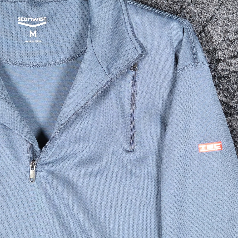 SCOTTeVEST TEC Mens Medium Blue Gray Quarter Zip Pullover Mesh Travel Top